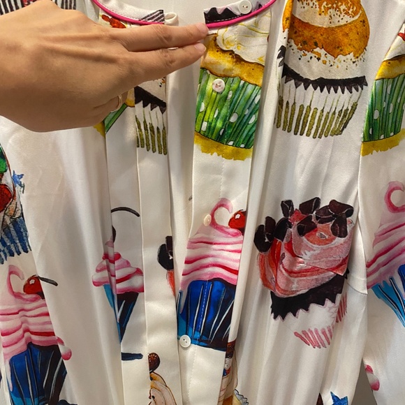 Apoteca Fashion Unique Silk Spandex Multicolor Cup Cake Print Summer Dress Sz S - Picture 3 of 8